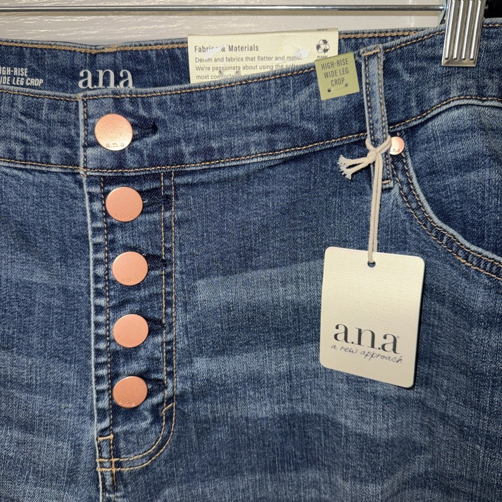High Rise Jeans Wide Leg Crop Womens 24W Button Fly a.n.a Brand - Picture 2 of 12
